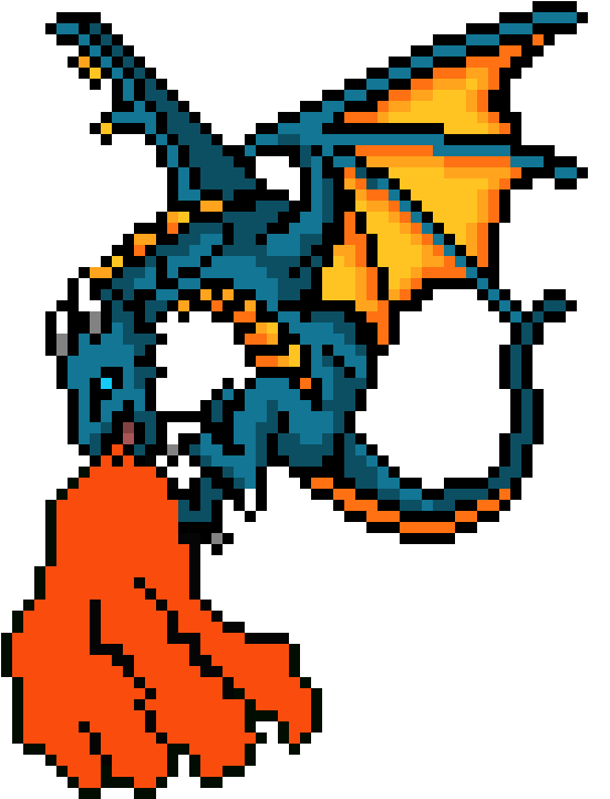 Fire Dragon - Pixel Art Blue Dragon (580x770), Png Download