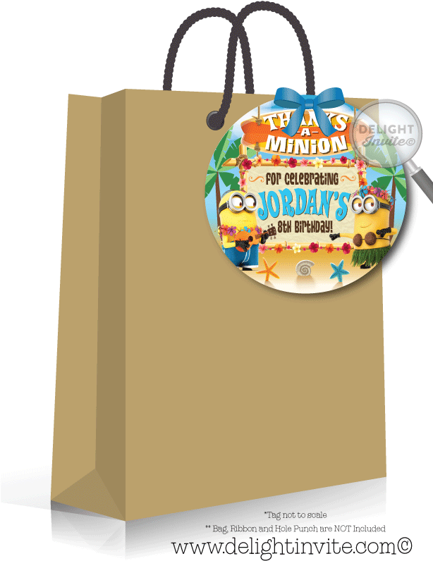 Luau Pool Party Minions Favor Tags - Birthday Goodie Bag Card (613x822), Png Download
