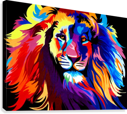 Lion Rainbow Canvas Print - Rainbow Lion Print (429x386), Png Download