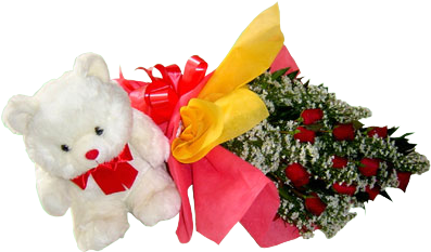 Bouquet Of Roses With Teddy Bear - Artificial Flower (400x400), Png Download