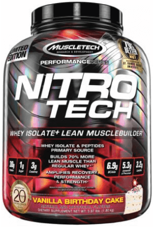 Nitro-tech Whey Protein Isolate Lean Muscle Builder - Muscletech Nitro Tech - Birthday Cake - 3.97 Lbs (600x720), Png Download