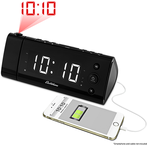 Usb Charging Projection Alarm Clock Radio - Electrohome Eaac475w Usb Charging Alarm Clock Radio (500x500), Png Download