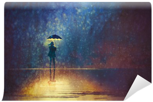 Lonely Woman Under Umbrella Lights In The Dark,digital - Art Of Employee Energy (400x400), Png Download
