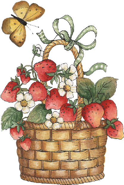 Basket With Strawberries And Butterfly - Basket Of Strawberries Clipart (426x622), Png Download