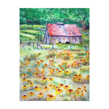 Black-eyed Susans Wildflower Barn Watercolor Gallery - Gallery Wrap (350x350), Png Download