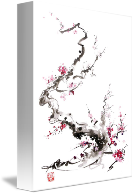 Sakura Cherry Blossom Pink And Red Flowers Tree Wa - Cherry Blossom Watercolor Design (444x650), Png Download