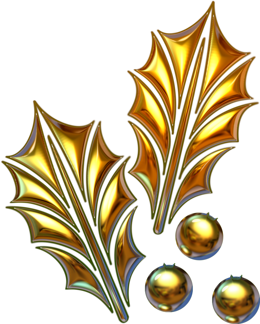 Ilex- 02 - Gold Christmas Leaves Png (987x1245), Png Download