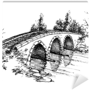 Stone Bridge Over River Sketch Wall Mural - Bridge Sketch (400x400), Png Download