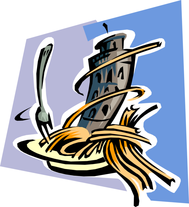 Vector Illustration Of Italian Pasta Spaghetti Dinner - Spaghetti Tower Clipart (641x700), Png Download