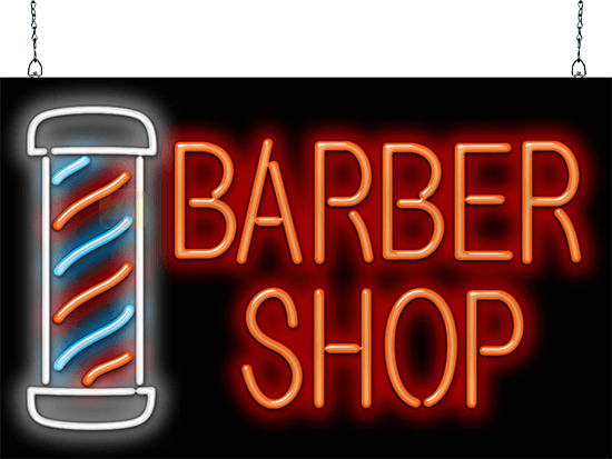 Large Barber Shop With Pole Neon Sign - Barbershop (550x413), Png Download