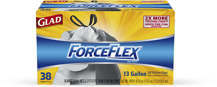 Tall Kitchen Forceflex® Drawstring Bags - Glad Forceflex Tall Kitchen Drawstring Trash Bags, (784x294), Png Download