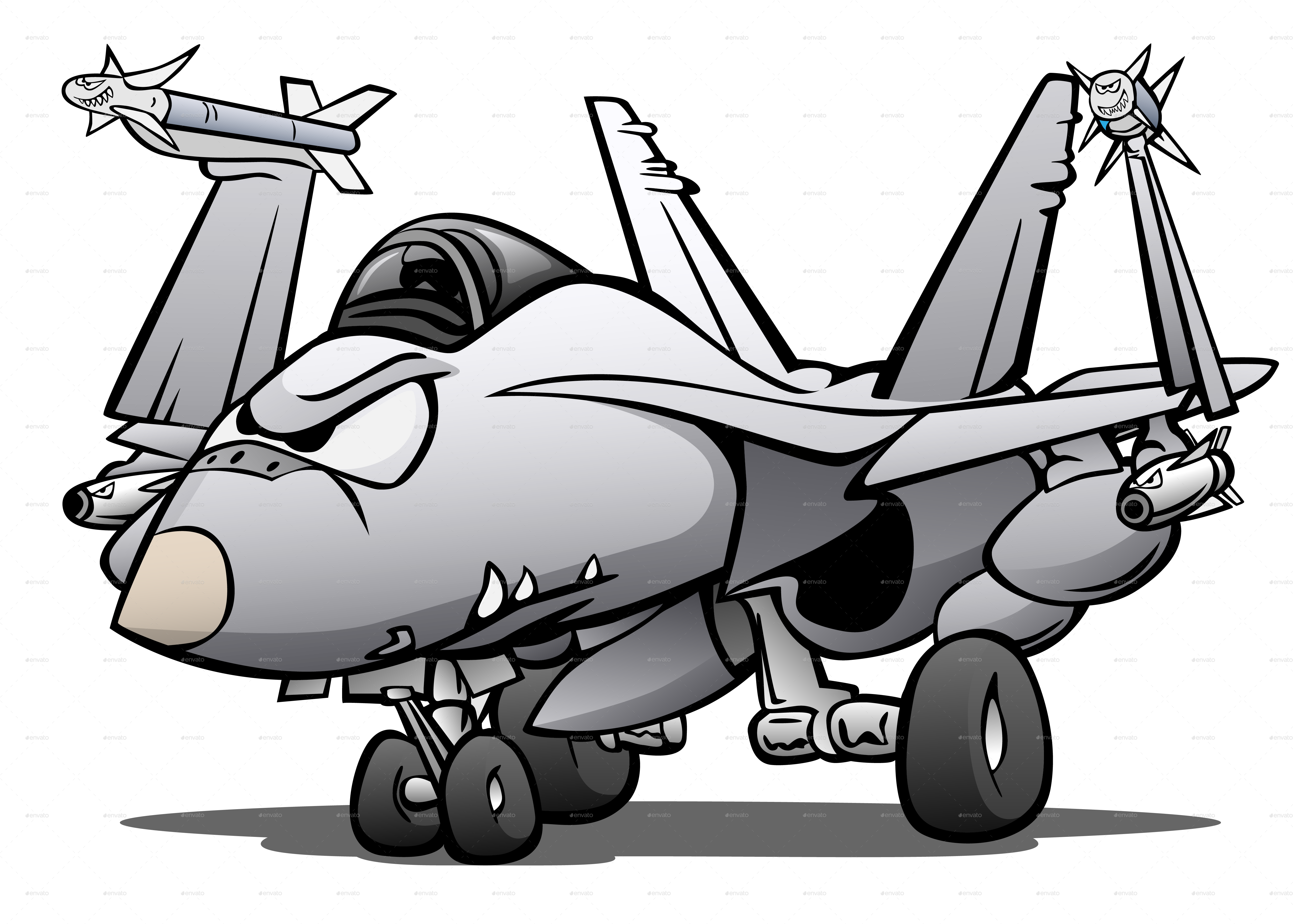 Fighter Jet Cartoon - Airplane Cartoon (5000x3569), Png Download