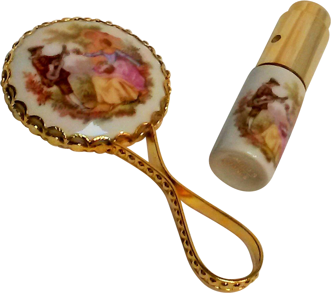 Vintage Limoges Perfume Spray Bottle And Miniature (1117x1117), Png Download