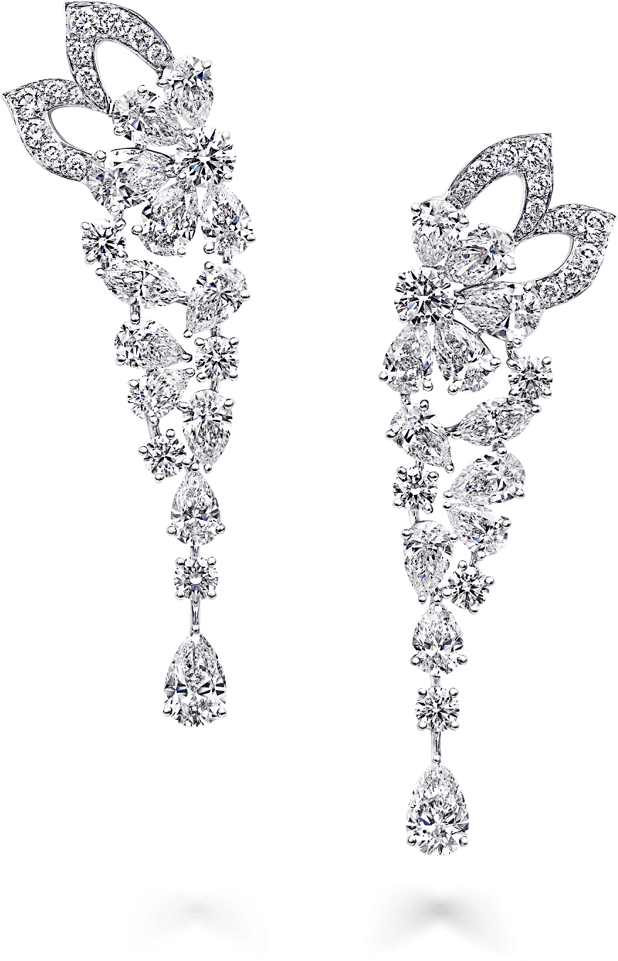 A Pair Of Graff Peony Petal Motif Diamond Drop Earrings - Diamond Leaf Earrings Png (2000x2000), Png Download