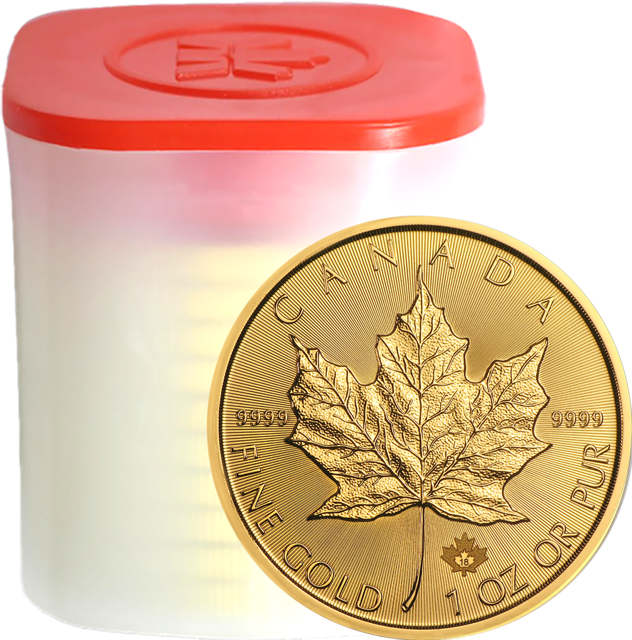 2018 Canadian Maple 1oz Gold Coins In Tube - Gold Maple Leaf 2018 (900x900), Png Download