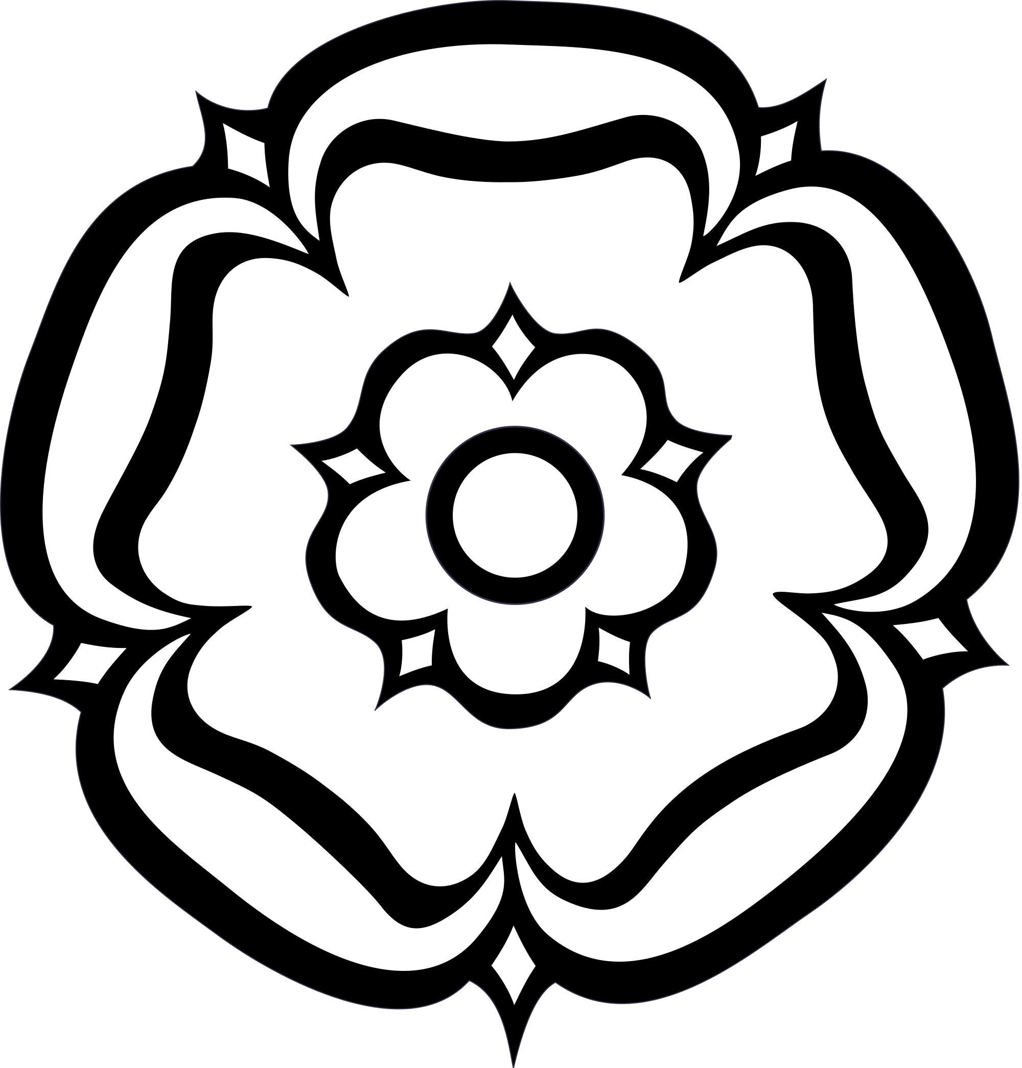 Drawing Realism Simple Png Library Stock - Yorkshire Rose Black And White (2000x2090), Png Download