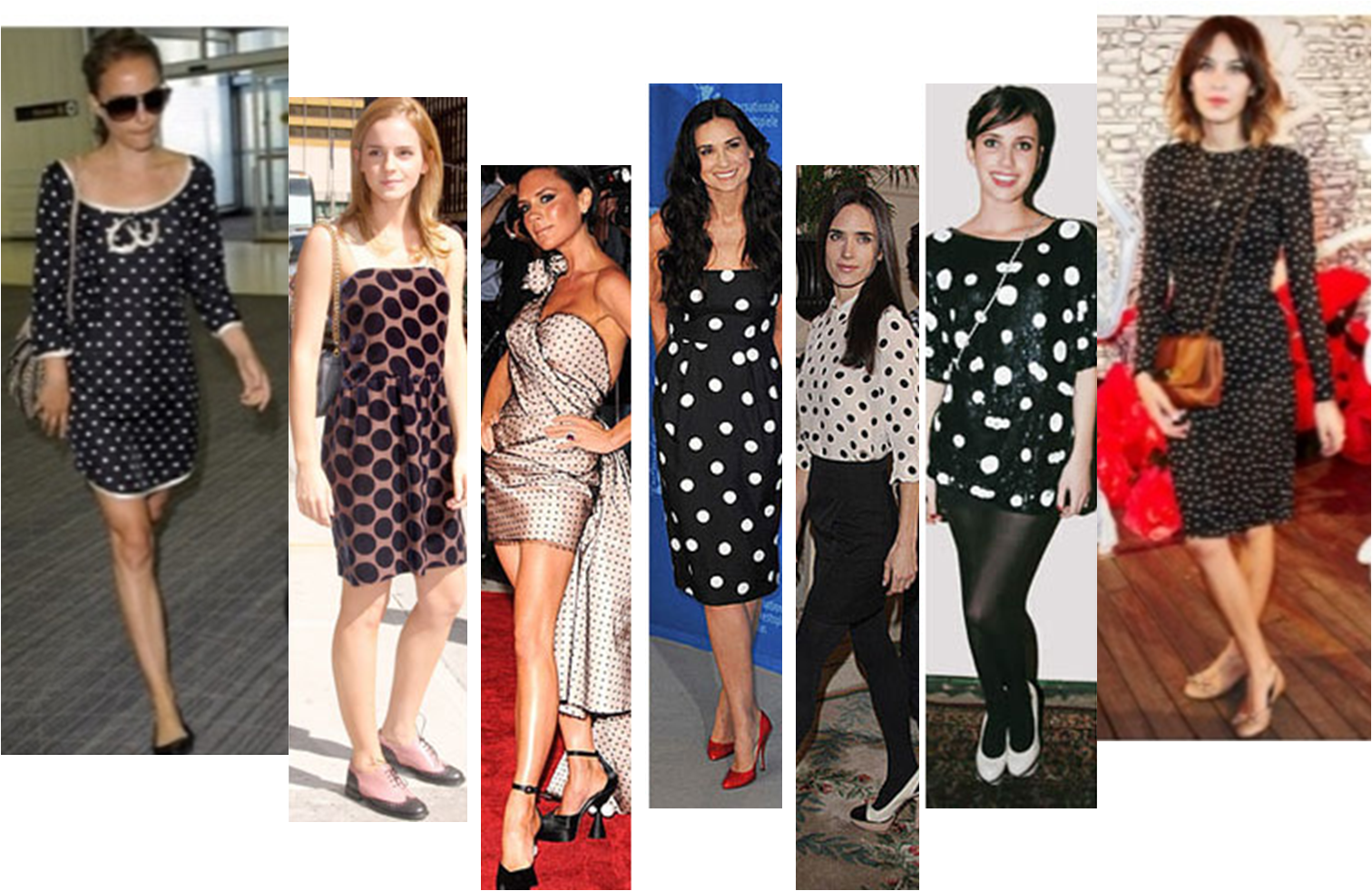 Natalie Portman/emma Watson/ Victoria Beckham/ Demi - Alexa Chung Polka Dot Dress (1512x982), Png Download