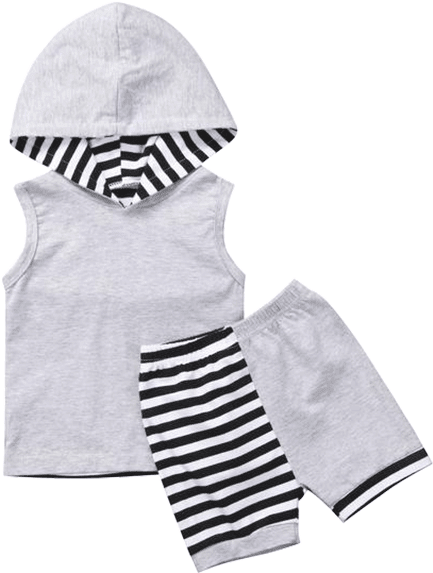 Petite Bello Summer Set 0-6 Months Gray & Black Striped - Clothing (600x600), Png Download