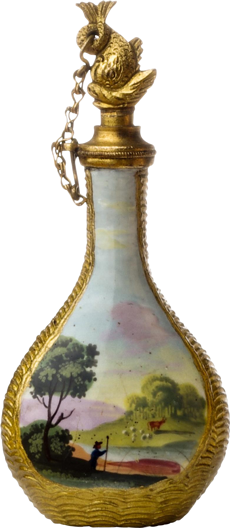 Antique Staffordshire Enamel Scent Bottle With Figural - Glass Bottle (1798x1798), Png Download