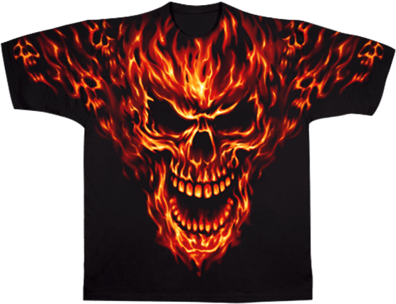 Raging Inferno Skull Tee Shirt - Skull T Shirt (555x555), Png Download