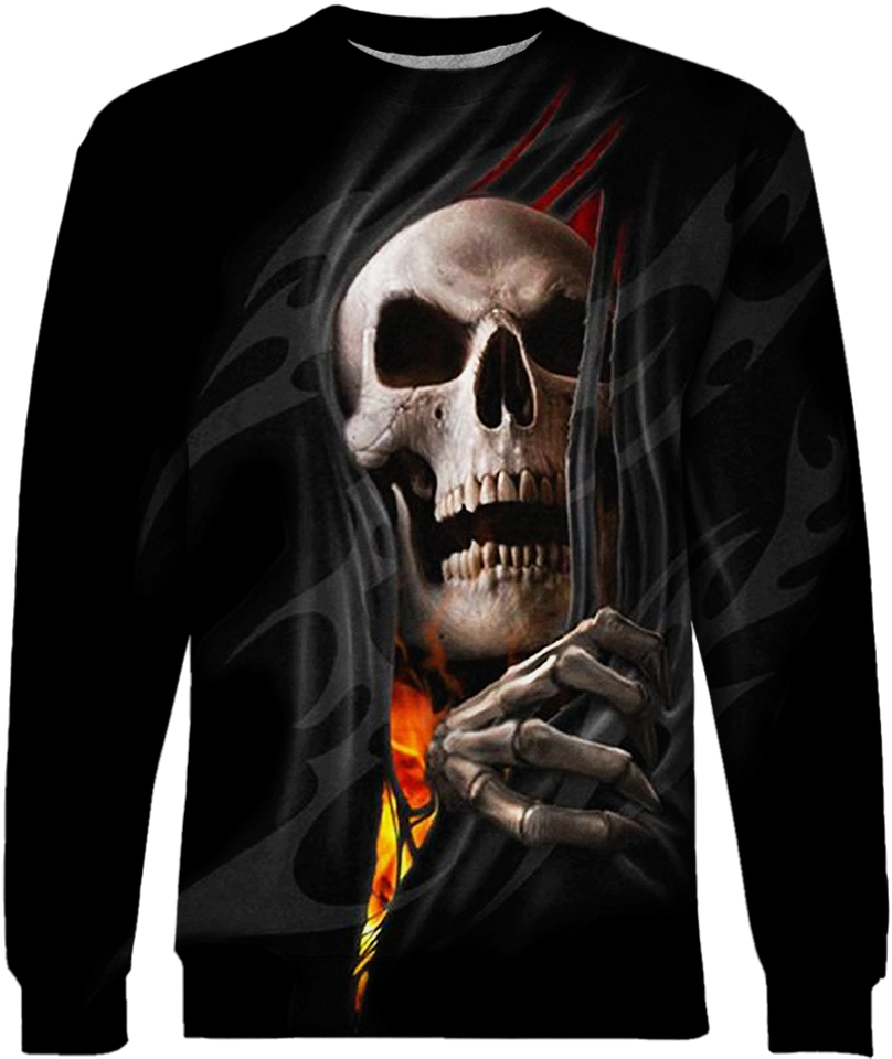 Fire Skull Tshirt - Spiral Direct Death Re-ripped Cotton Kids Hoody Blackskeleton (807x985), Png Download