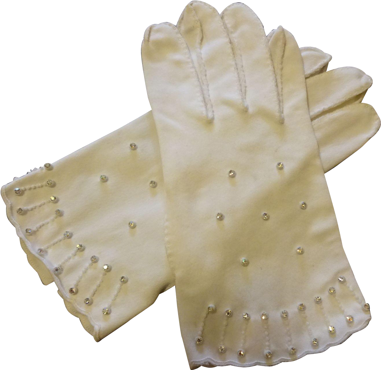 Vintage White Gloves Rhinestones 1950s Wristlet Wedding - Leather (1321x1321), Png Download