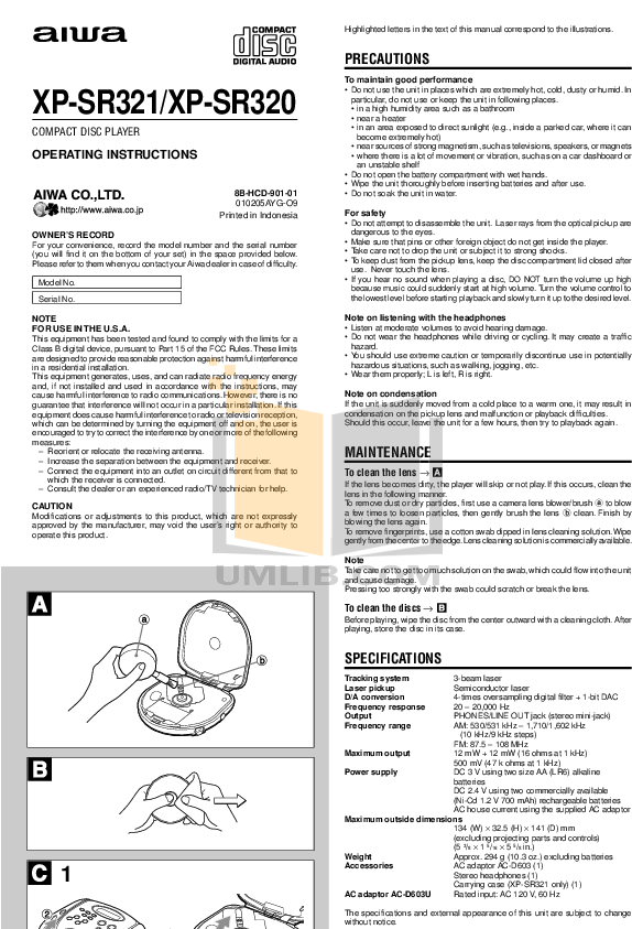 Aiwa Cd Player Xp-sr321 Pdf Page Preview - Aiwa Nsx V900 (595x842), Png Download
