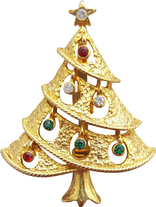 Vintage Rhinestone Christmas Tree Brooch Swooping Branches (719x719), Png Download