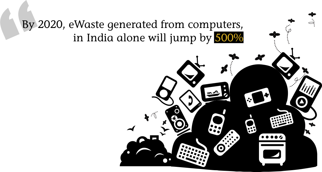 E-waste Of India - E Waste Black And White (1058x566), Png Download
