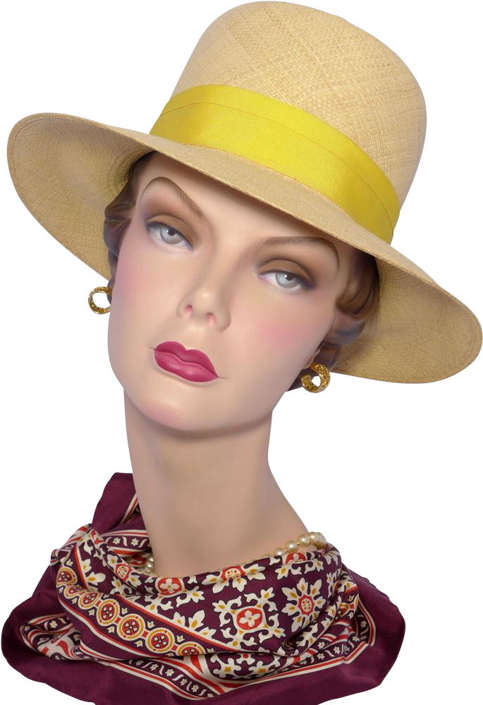 Vintage 1960s Genuine Panama Hat Yellow Bow And Hatband - Orange (998x998), Png Download