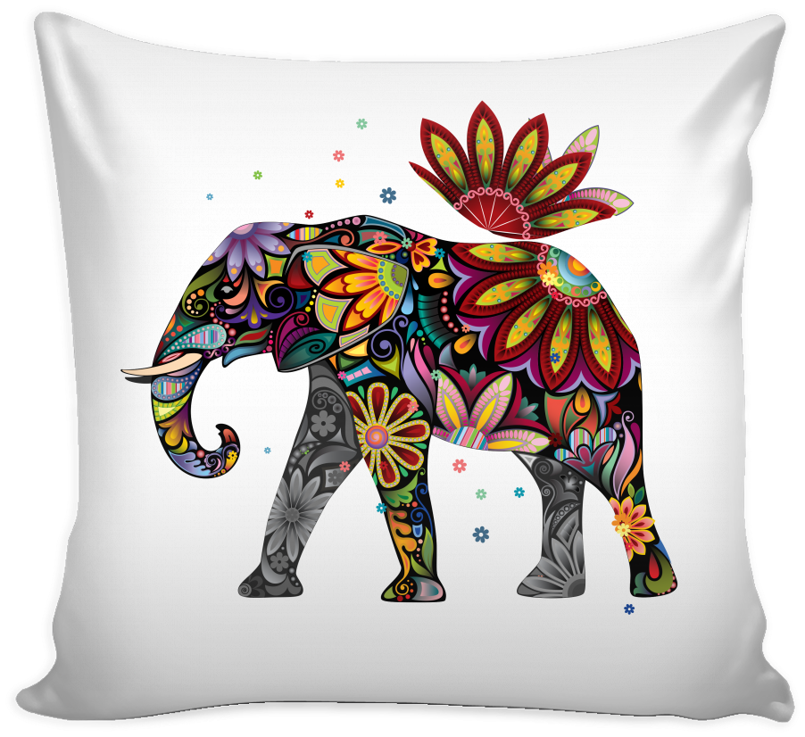 Floral Elephant Pillow Case, White Background (1024x1024), Png Download