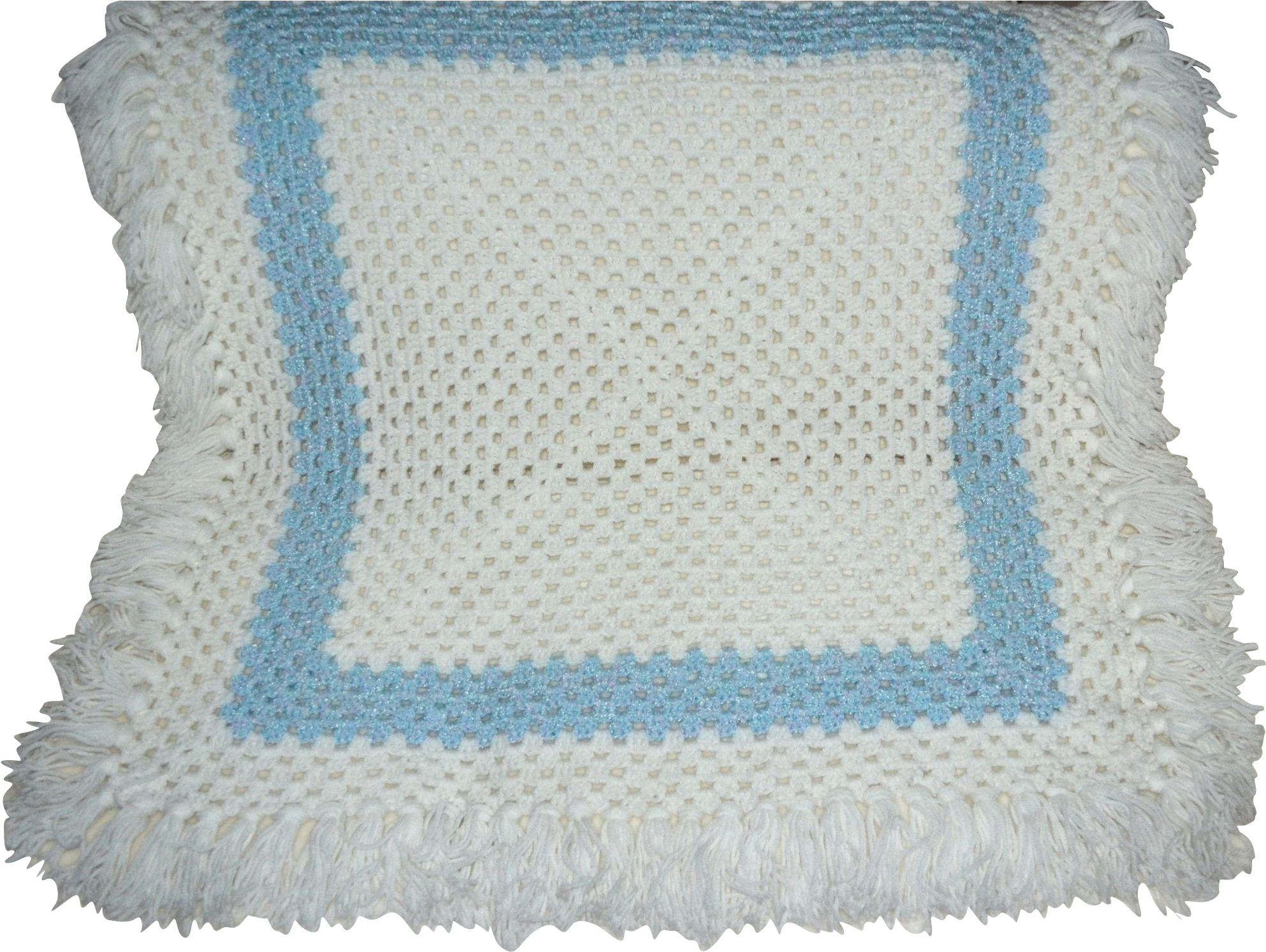 Beautiful White Baby Blue Square Crochet Blanket With - Blanket (1985x1985), Png Download