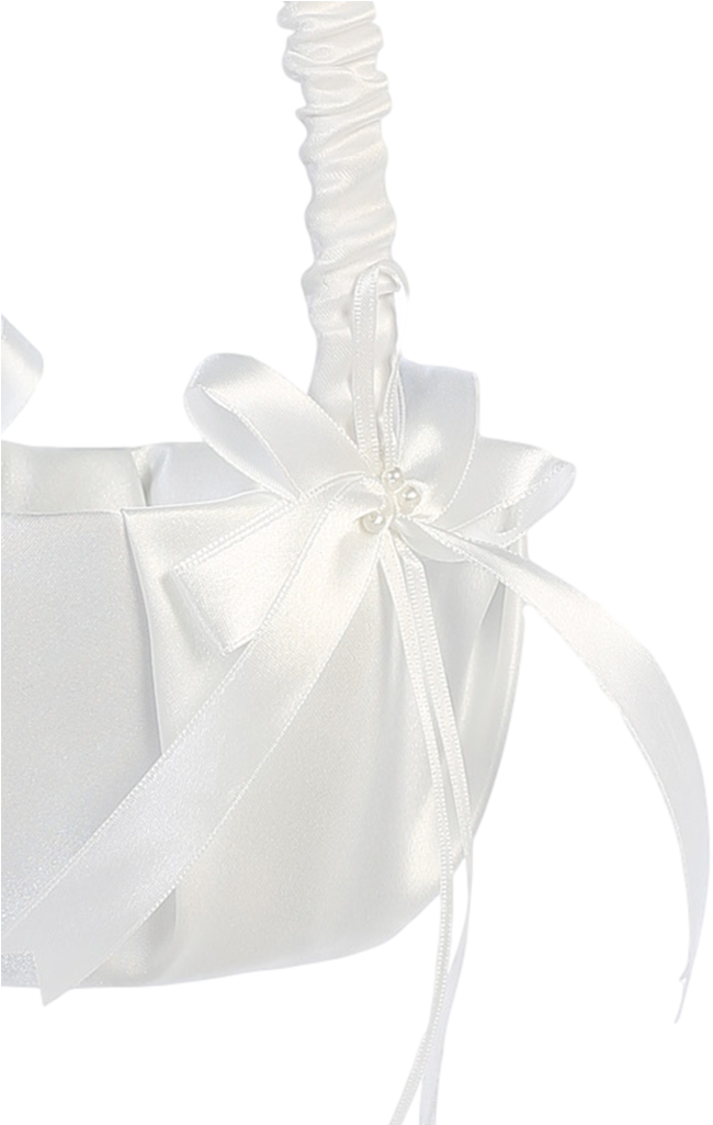 Pleated Matte Satin Flower Girls Basket W Pearls & - Wedding Favors (683x1024), Png Download