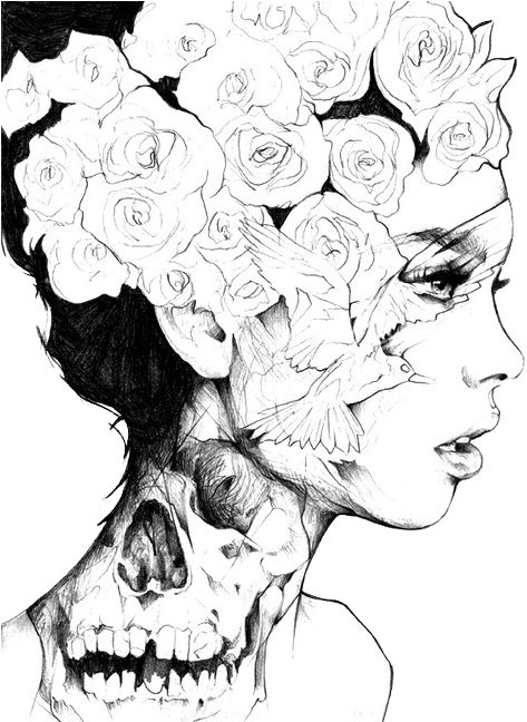 The Roses In Her Hair Are Beautiful - Roses As Hair Drawing (500x647), Png Download
