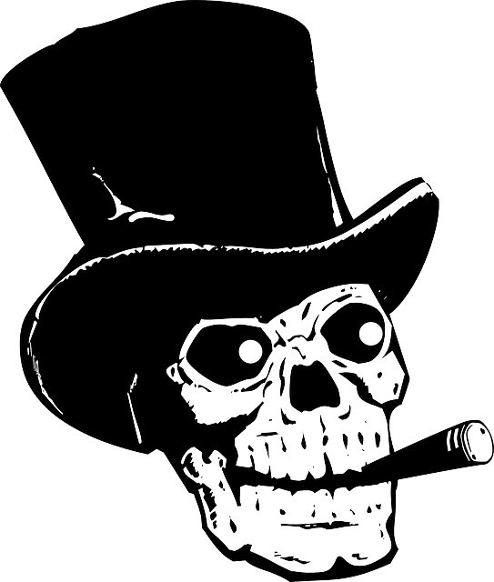Tribal Skull Tattoo - Skull Wearing Top Hat (543x640), Png Download