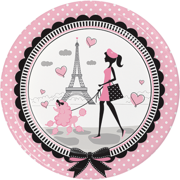 Paris Party Dinner Plates, Little Girl Luncheon Plates, - Paris Party Supplies 18" Balloon (each) (600x600), Png Download