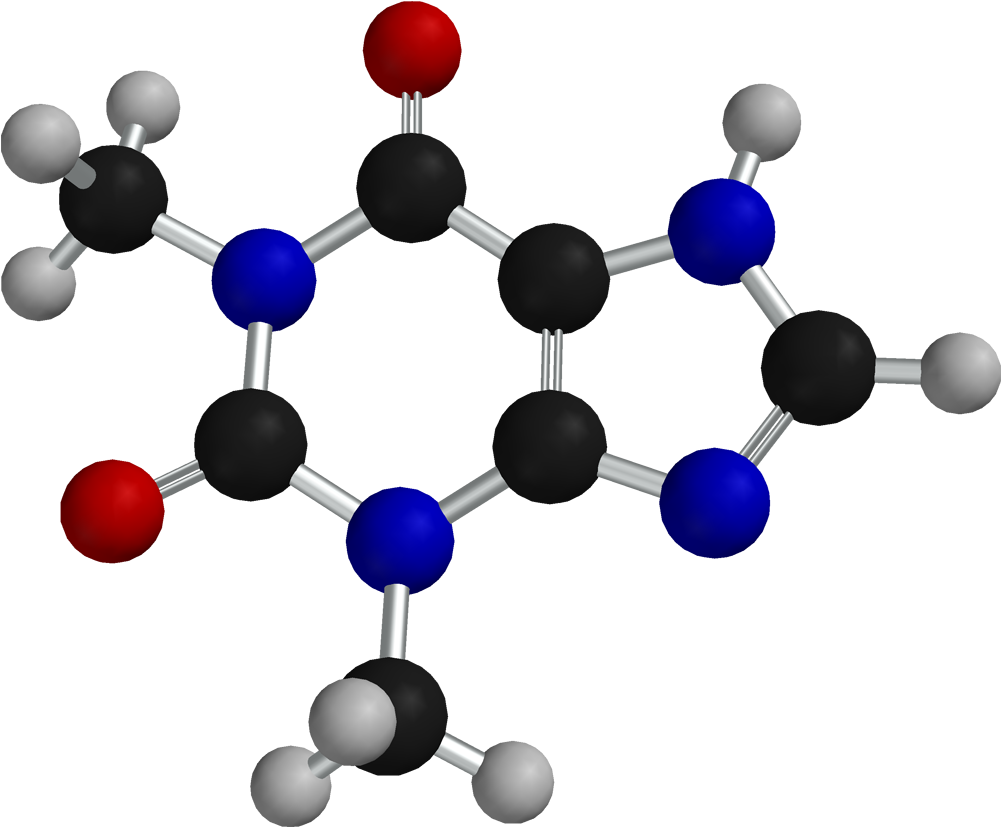 Theophylline Sp 3d Balls - Molecula De La Cafeina (1100x926), Png Download
