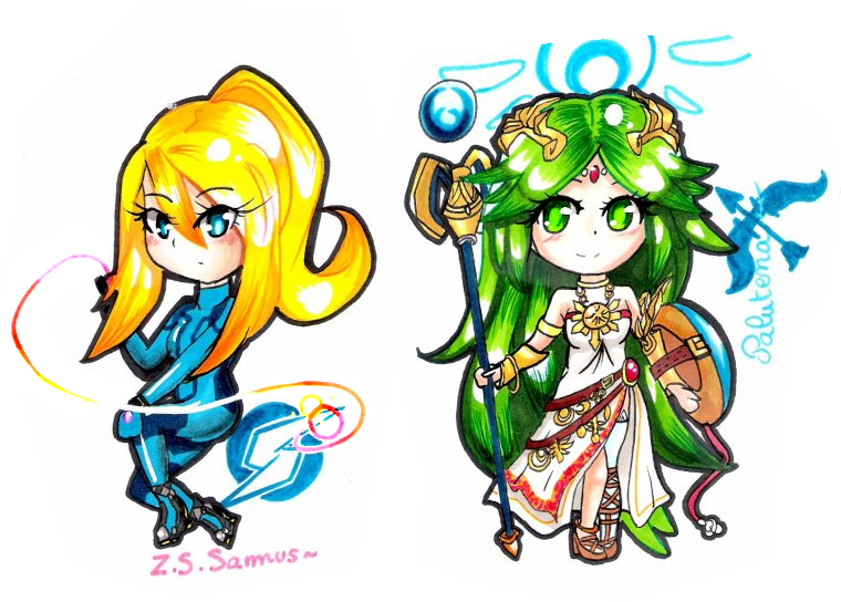 Chibi Palutena Et Chibi Samus ~ - Zero Suit Samus And Palutena (760x645), Png Download
