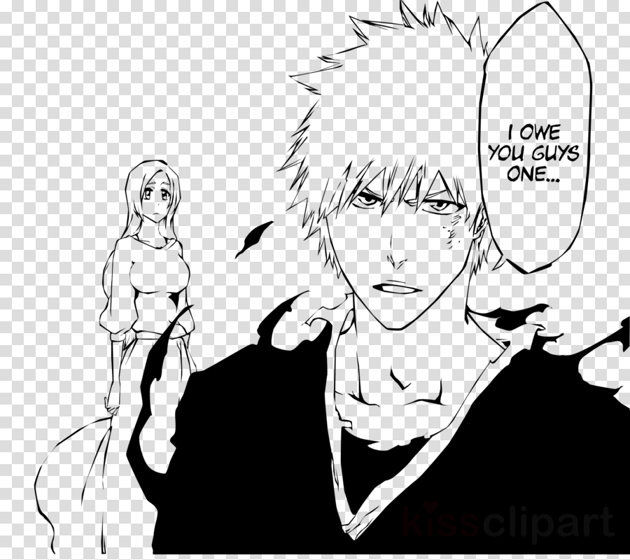 Ichigo And Inoue Clipart Ichigo Kurosaki Orihime Inoue - Ichigo Kurosaki Black And White (900x800), Png Download