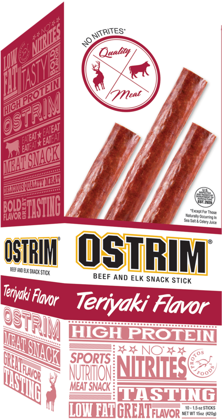 Ostrim Beef & Elk Teriyaki Snack Sticks - Ostrim (693x1023), Png Download