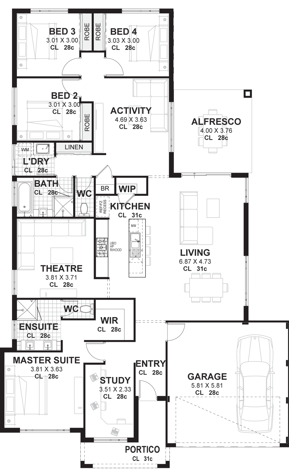 Acclaim Element - 4 Bedroom House Plans (1000x1630), Png Download