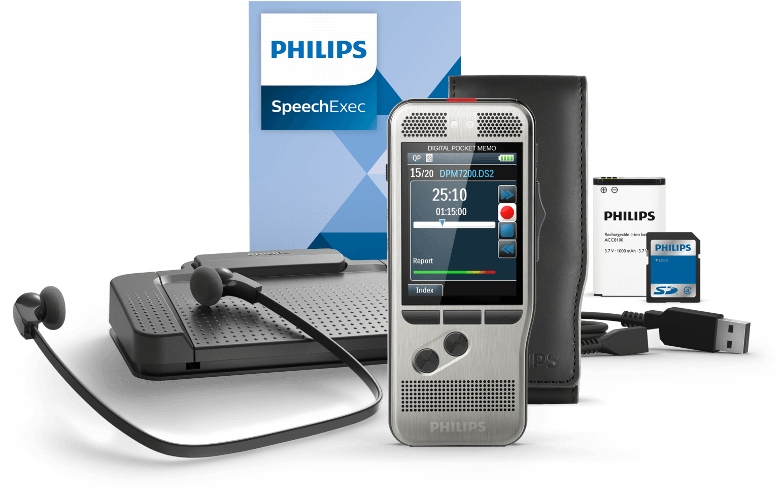 Pocketmemo Dictation And Transcription Set - Philips Dpm 7700 (1566x1000), Png Download