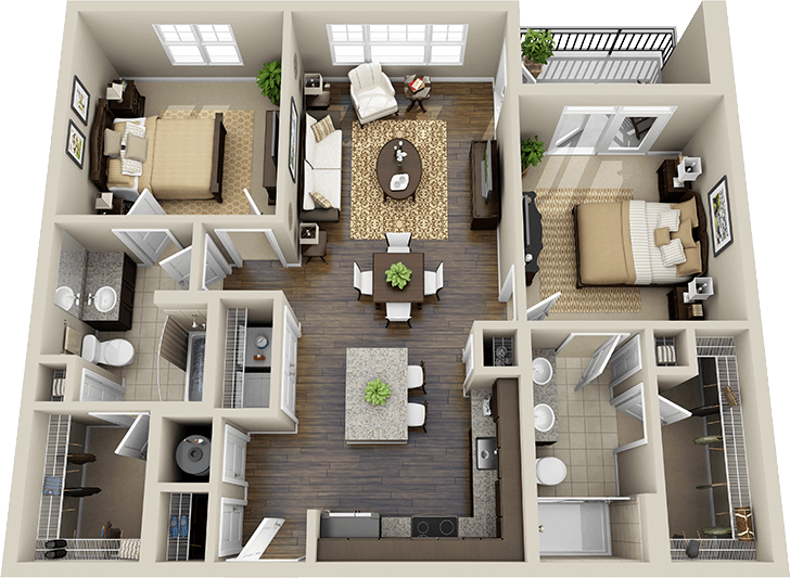 3d Floor Plan Apartment - Apartment (728x533), Png Download
