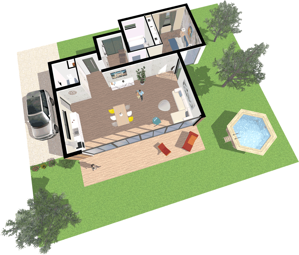 3d Floor Plan Made On Space Designer 3d - 3d Floor Plan (1000x857), Png Download