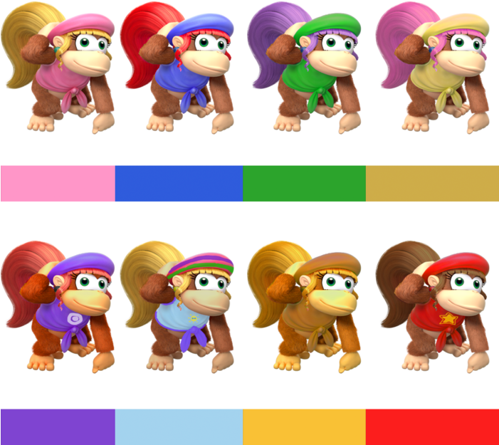 Dixie Kong Fantendo Nintendo Fanon Wiki - Dixie Kong Smash Colors (700x684), Png Download