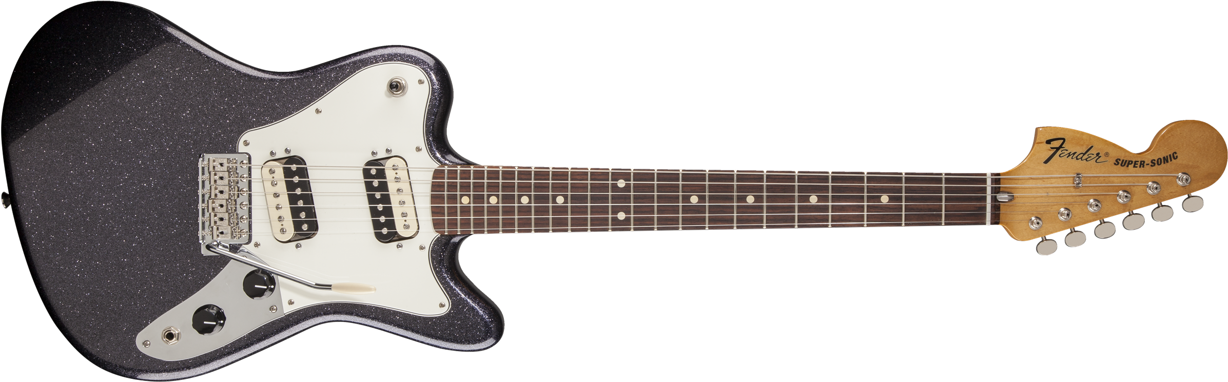 Fender Pawn Shop Super-sonic Rosewood Fingerboard Dark - John Mayer Guitar Black One (2400x753), Png Download