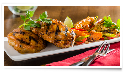 Diana® Sauce,thai Chicken Thighs With Grilled Sweet - Haut De Cuisse De Poulet Mariné (473x277), Png Download