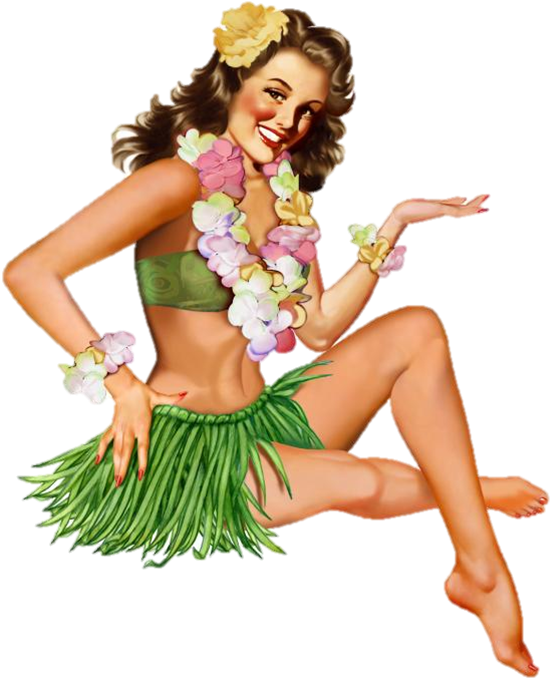 Hula Girls Pin - Hula Pin Up Girl (602x728), Png Download