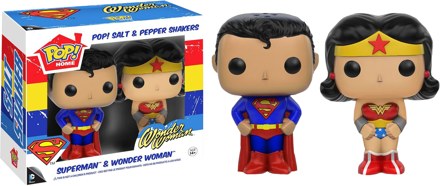 Home Salt And Pepper Shakers - Funko Pop Superman And Wonder Woman (1516x644), Png Download