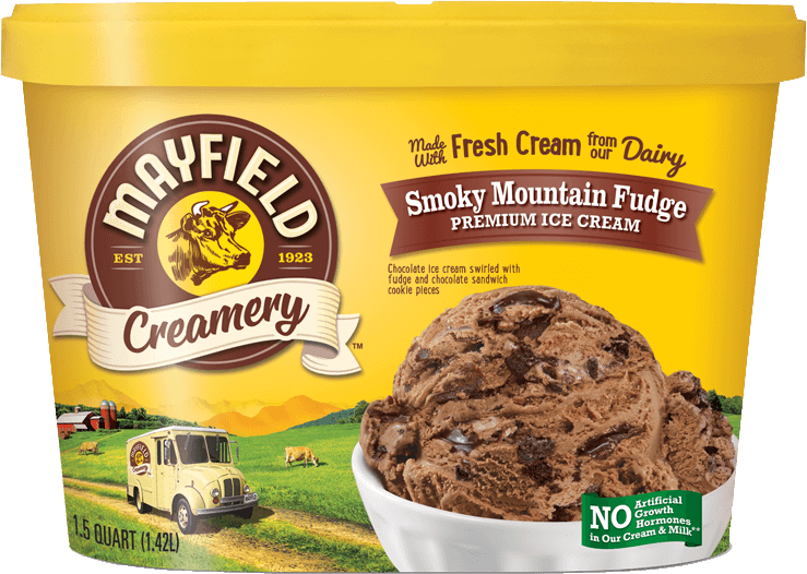 Smoky Mountain Fudge - Mayfield Ice Cream Brown Cow (739x526), Png Download